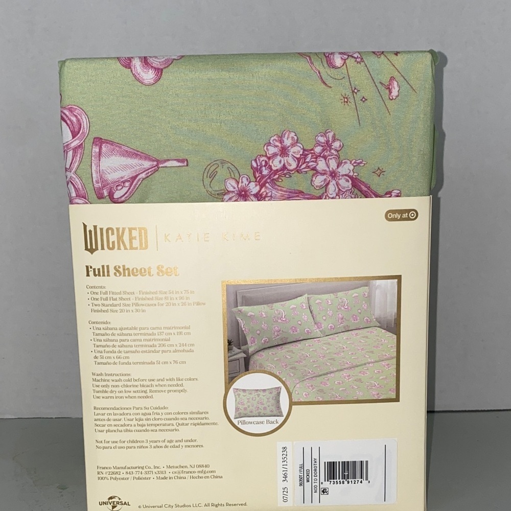 Wicked x Katie Kime Full Sheet Set Glinda Pink Green Toile NIP Target - Picture 5 of 8